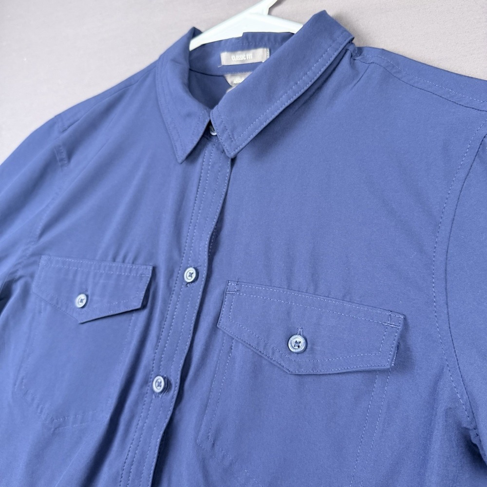 Eddie Bauer Blue Woven Collared Button-Up Shirt S Classic Fit Long Sleeve